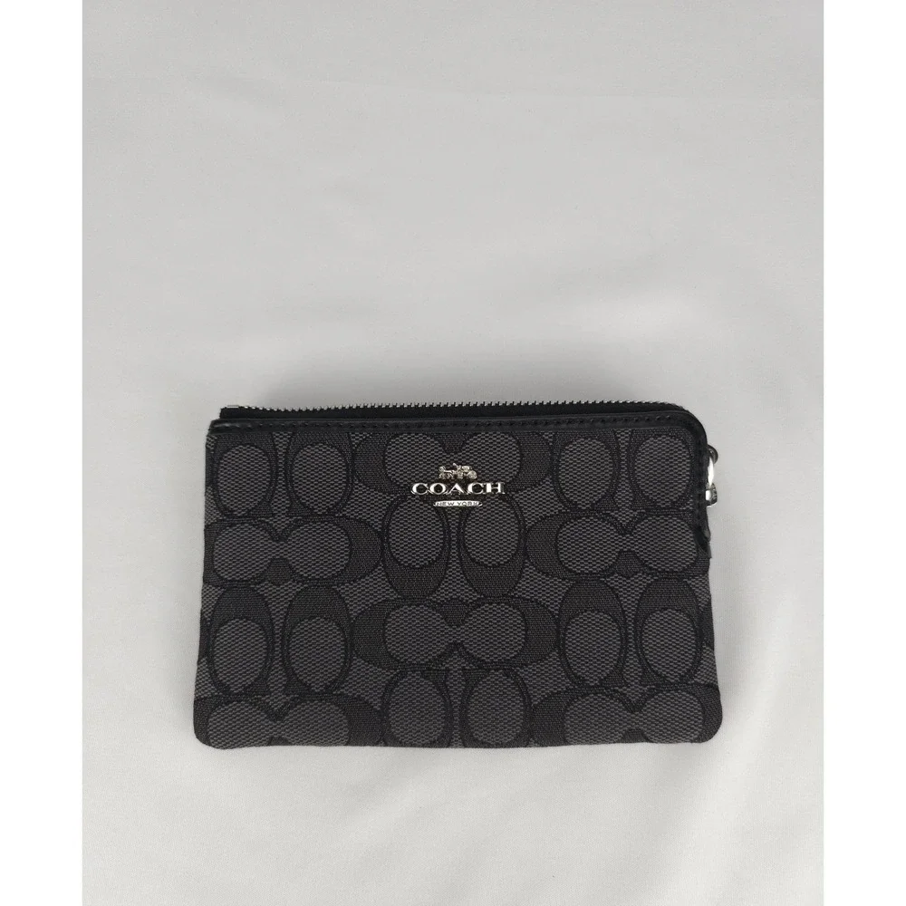 Coach Corner Zip Wristlet‎ Signature Canvas Black/Smoke